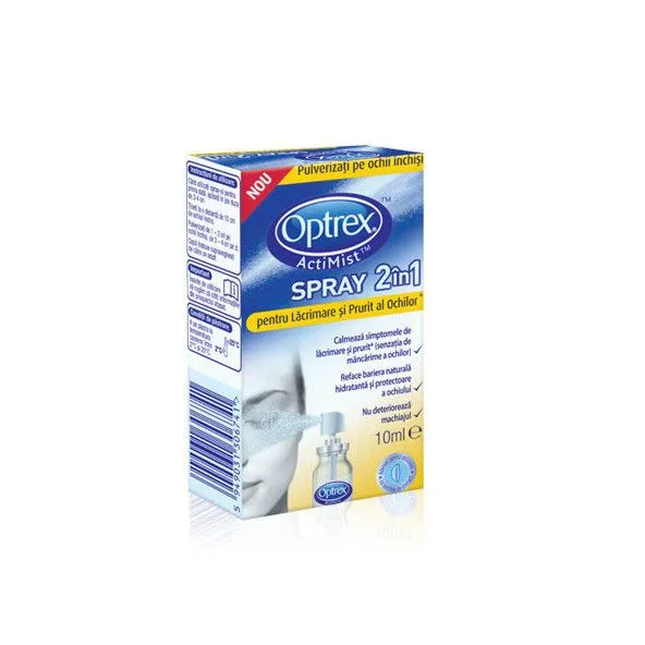 Optrex spray oftalmic 2 in 1 pentru lacrimare si prurit, 10 ml, Reckitt Benckiser