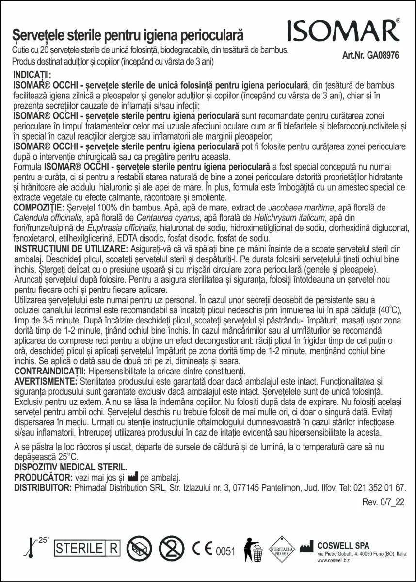 Servetele perioculare biodegradabile, 20 bucati, Isomar 