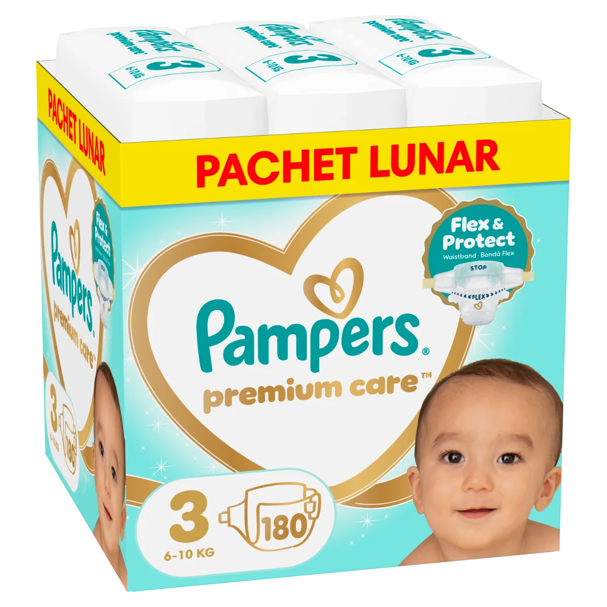 Scutece Premium Care Marimea 3 pentru 6-10 kg, 180 bucati, Pampers