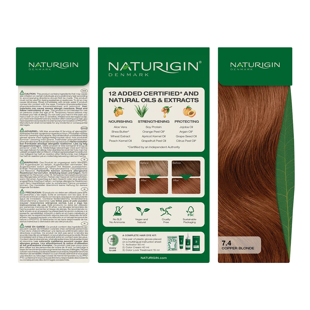 Vopsea de par Copper Blonde 7.4, 115ml, Naturigin