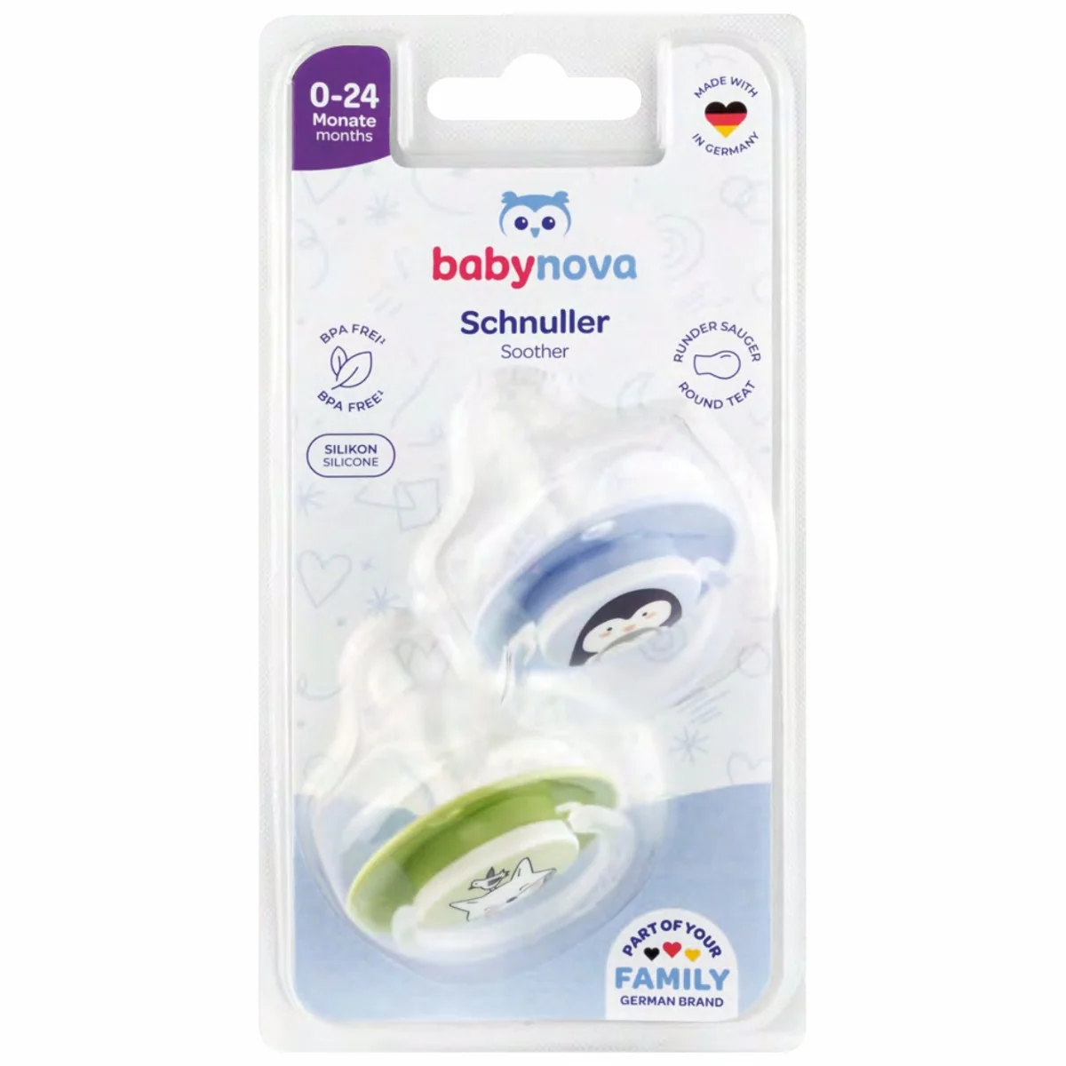 Suzeta din silicon cu inel rotund si forma naturala 0-24 luni 26210, 2 bucati, Baby Nova