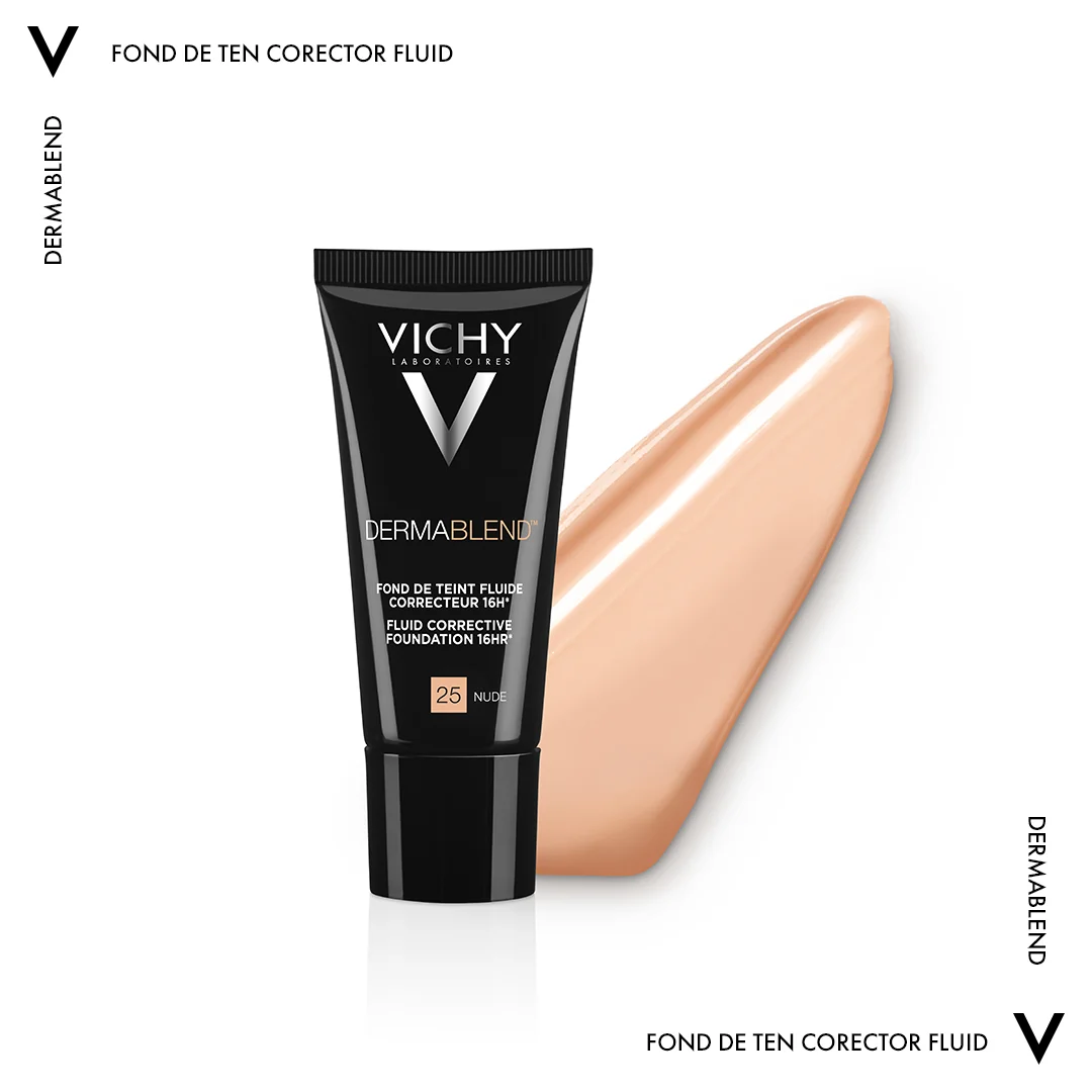 Fond de ten corector fluid rezistenta 16h SPF 28 ten normal sau uscat Dermablend 25, 30ml, Vichy