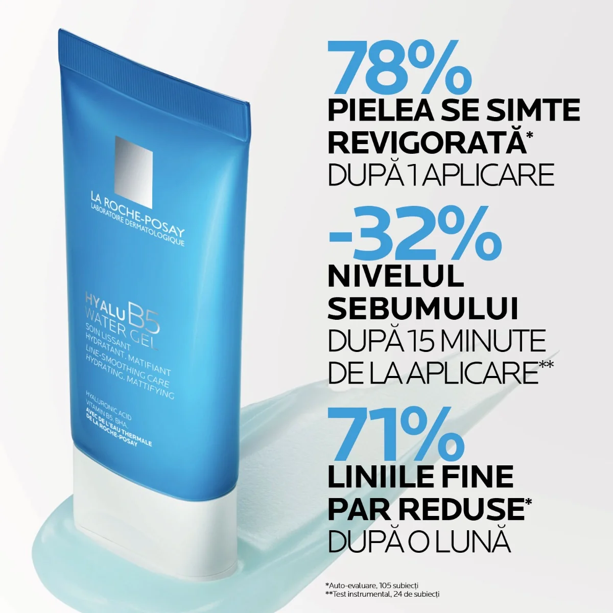 Gel apos matifiant cu Acid Hialuronic Hyalu B5 Matte Gel, 40ml, La Roche-Posay
