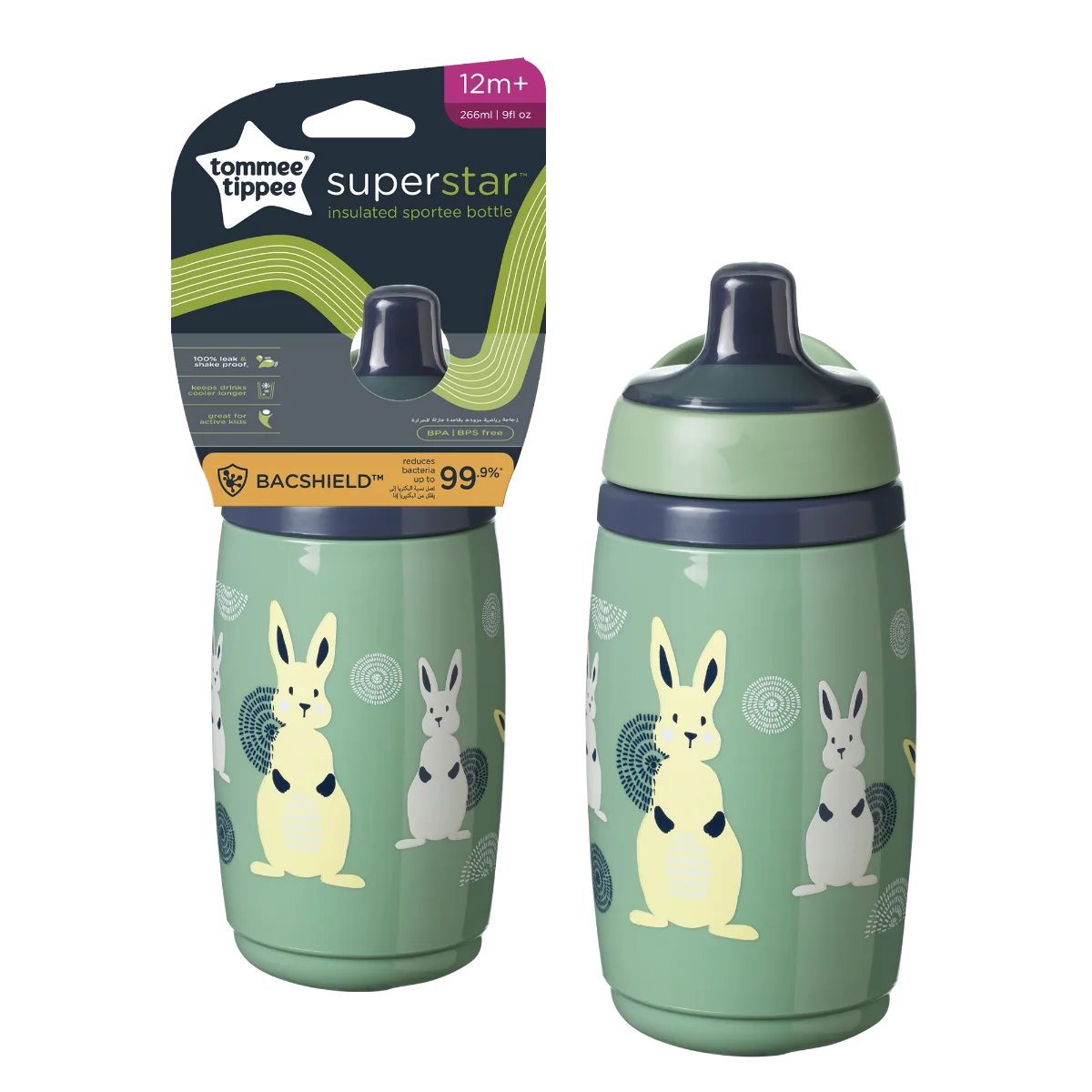 Cana Sportee izoterma cu protectie Bacshiled™ pentru +12 luni Verde, 266ml, Tommee Tippee 