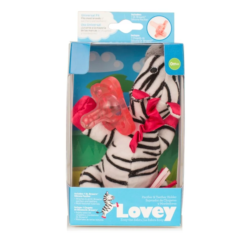 Jucarie Zebra Lovey + Suzeta din silicon roz, 1 bucata, Dr. Brown's 