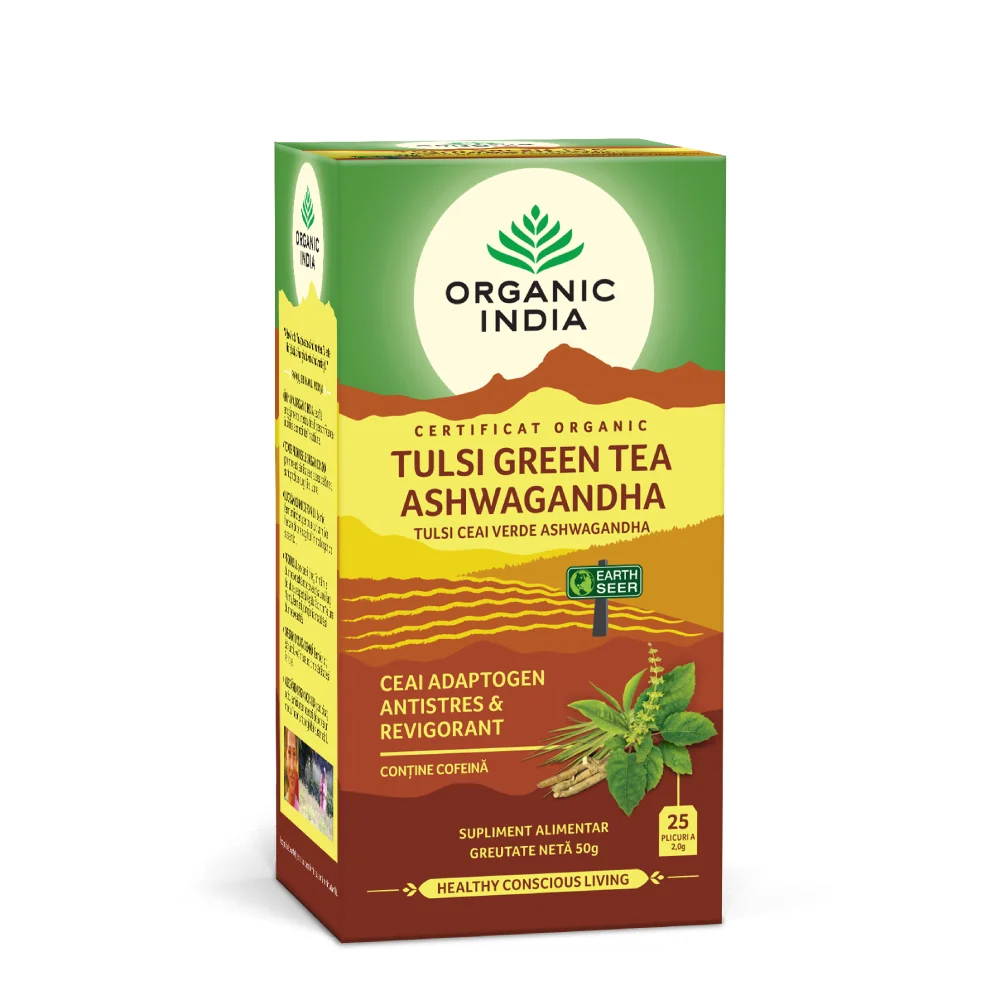 Ceai Tusli Ashwagandha si Ceai Verde , 25 plicuri, Organic India