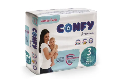 Scutece copii pentru 4 - 9kg Nr.3 Premium Midi Jumbo, 70 bucati, Confy