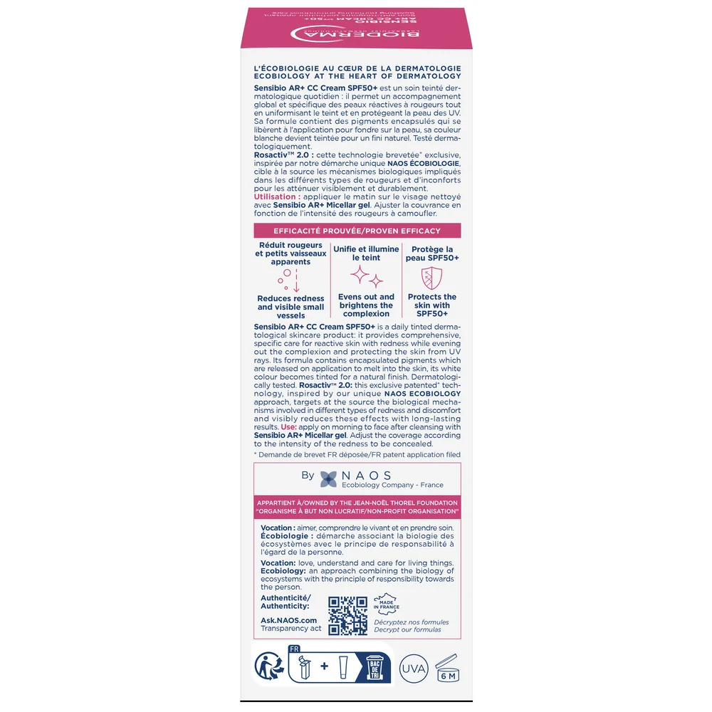 Crema corectoare cu protectie solara pentru piele reactiva cu roseata Sensibio AR+ CC Cream SPF 50+, 40ml, Bioderma