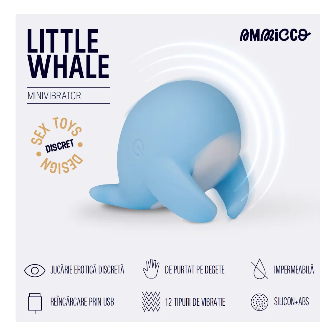 Mini vibrator de buzunar cu 12 moduri de vibratie Mini Whale, 1 bucata, Ammicco