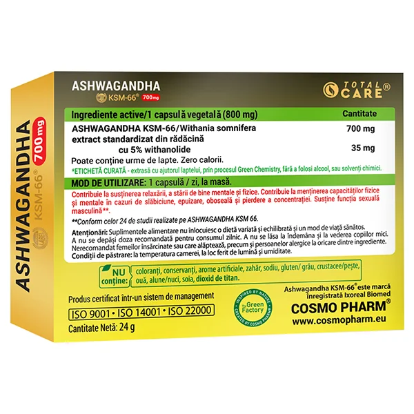 Ashwagandha KSM 66 700mg, 30 capsule, Cosmopharm