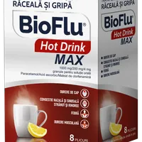 Bioflu Hot Drink Max 1000 mg/200 mg/4 mg granule pentru suspensie orala, 8 plicuri, Biofarm
