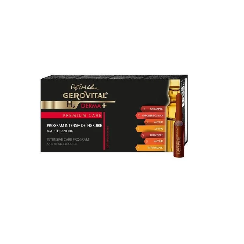 Kit program intensiv ingrijire antirid H3 Derma+ Premium Care, 7 fiole x 2ml, Gerovital