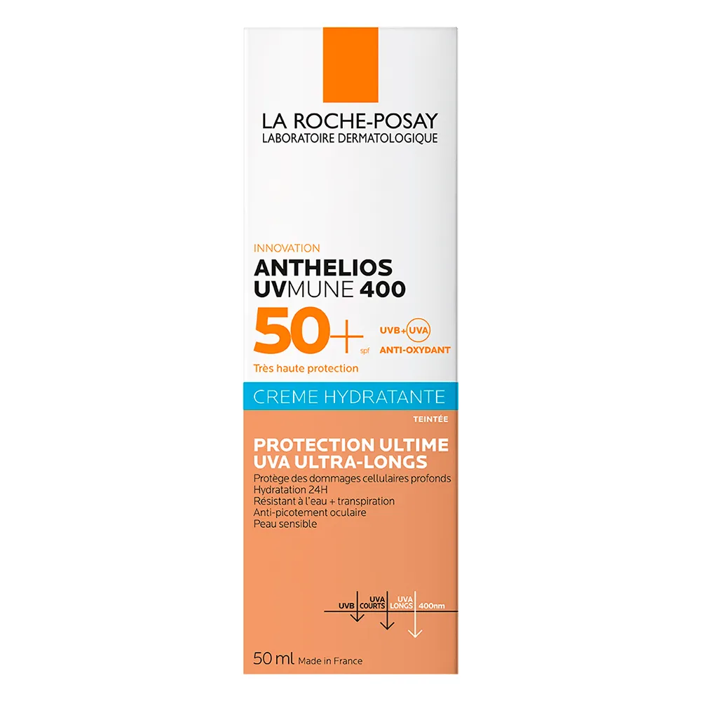 Crema hidratanta cu pigment de culoare protectie solara SPF 50+ pentru ten sensibil sau intolerant la soare Anthelios UV-Mune 400, 50ml, La Roche-Posay 