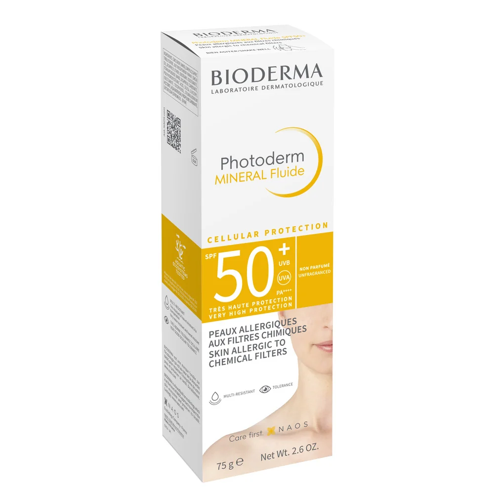 Protectie solara pentru pielea alergica la filtre chimice Photoderm Mineral Fluide, 75g, Bioderma