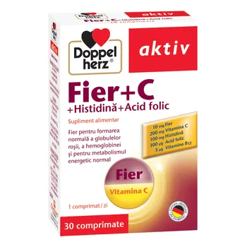 Fier + Vitamina C + Histidina + Acid folic, 30 comprimate, Doppelherz 