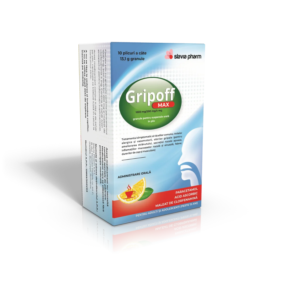 Gripoff Max 1000 mg/200mg/4mg, 10 plicuri, Slavia Pharm | Dr. Max Farmacie