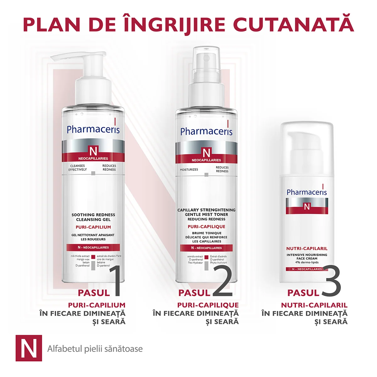 Gel de spalare de fata anti-roseata Puri-Capilium, 190ml, Pharmaceris