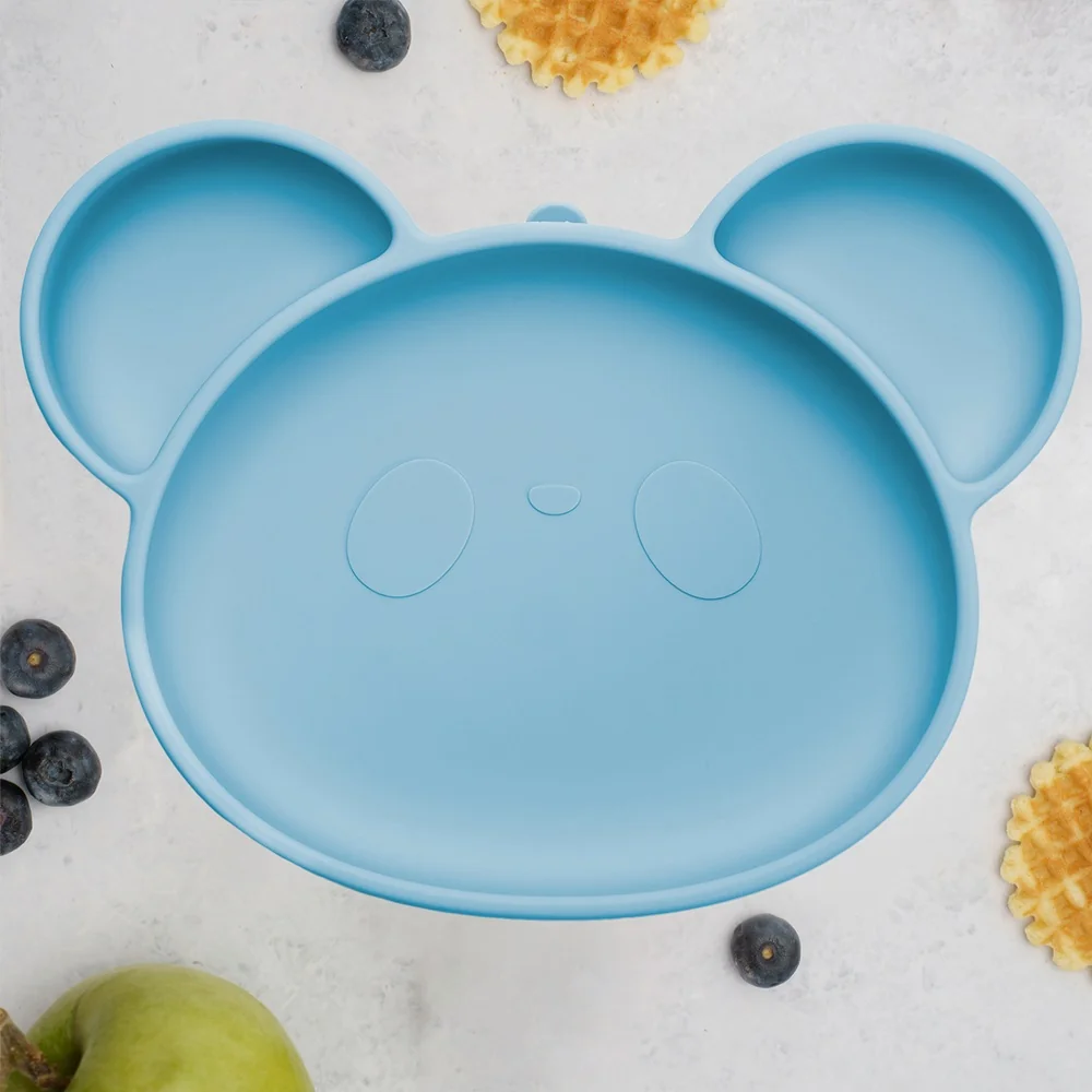 Farfurie din silicon cu ventuza Panda Aqua Blue 6 luni+, 1 bucata, Appekids