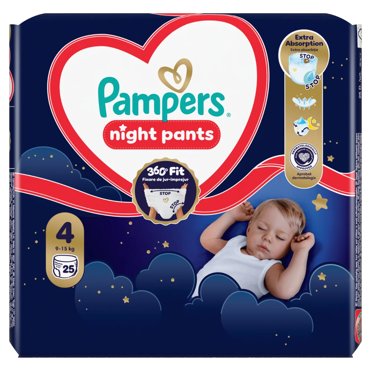 Scutece-chilotel de noapte Night Pants Marimea 4 pentru 9-15 kg, 25 bucati, Pampers