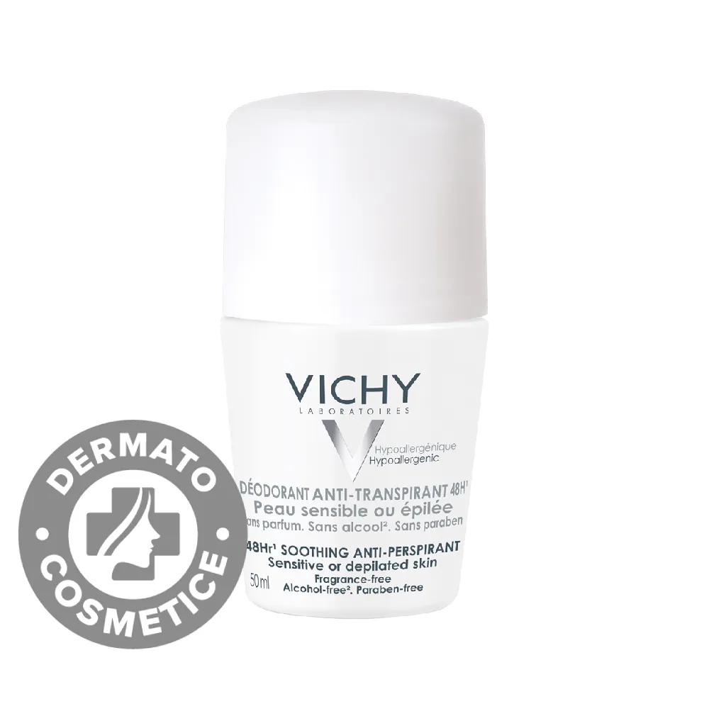 Deodorat roll-on fara parfum pentru piele sensibila 48h, 50ml, Vichy