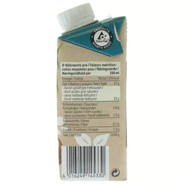 Crema lichida ecologica din cocos pentru gatit fara gluten si fara lactoza, 200ml, Allos