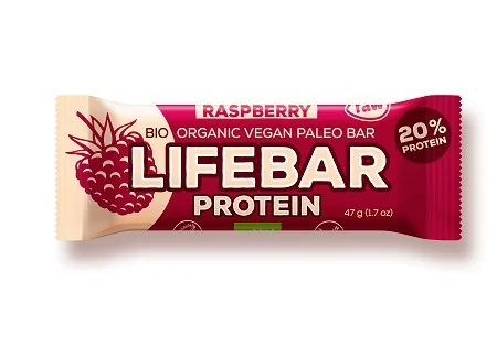 Baton proteic cu zmeura raw Lifebar Bio, 47g, Lifefood