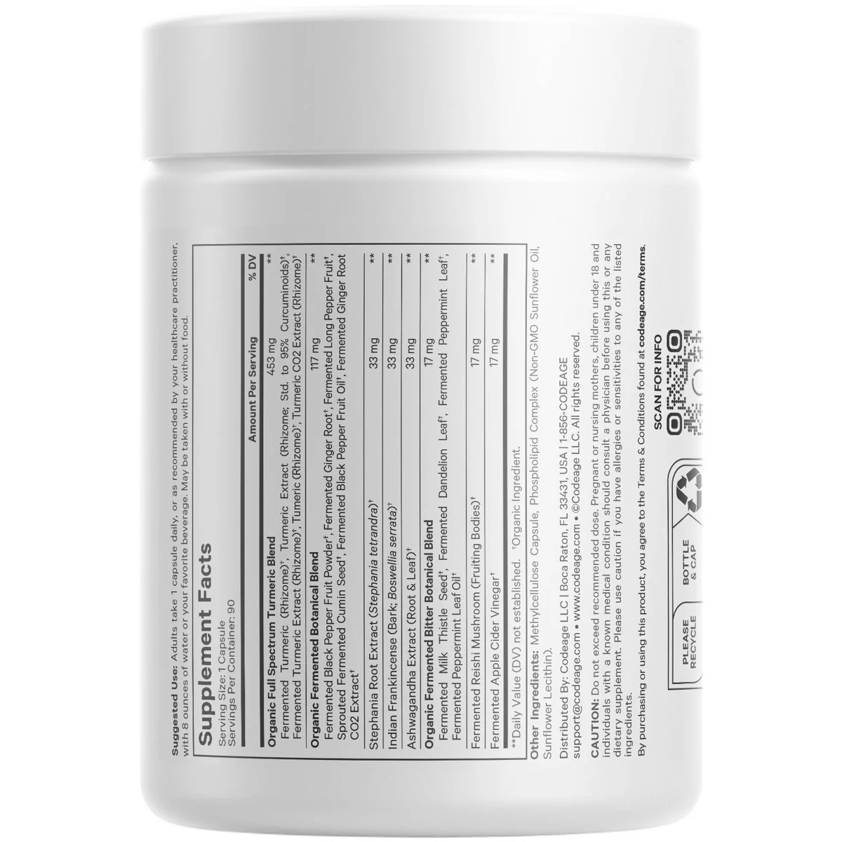 Turmeric lipozomal fermentat cu piper negru + curcumin si ghimbir CodeAge, 90 capsule, GNC