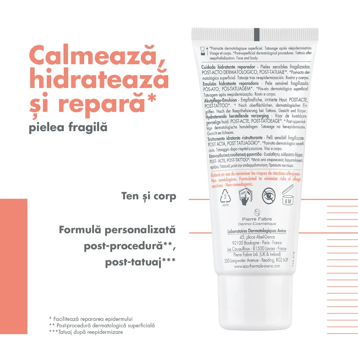 Crema reparatoare Cicalfate+ Post-Act & Post-Tattoo, 40ml, Avene 