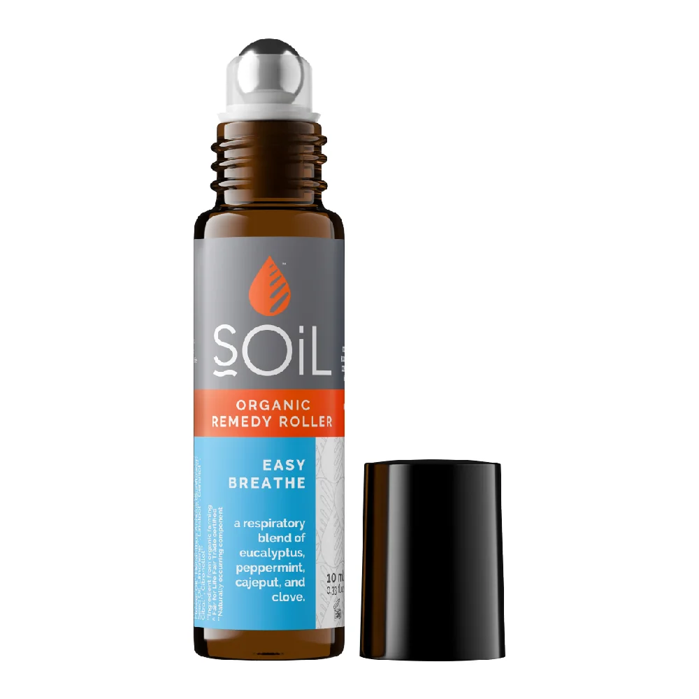 Roll-on cu uleiuri esentiale pure organice Ecocert respiratie usoara Breathe, 10ml, Soil