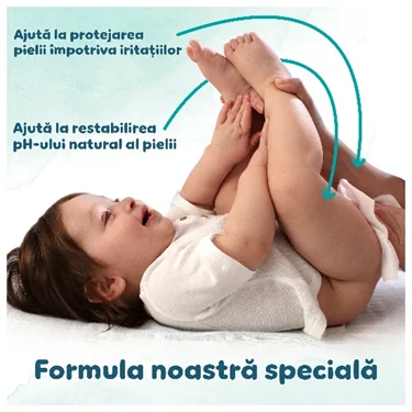 Servetele umede Pampers cu formula speciala care protejeaza pielea si ajuta la mentinerea pH-ului natural. Servetele umede Pampers cu formula speciala care protejeaza pielea si ajuta la mentinerea pH-ului natural.