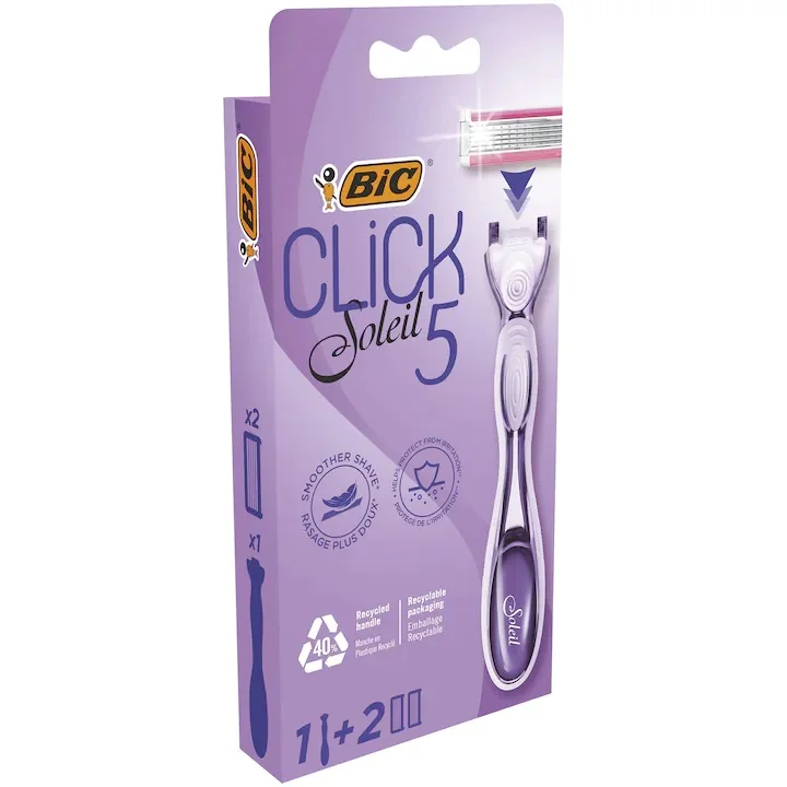 Pachet Aparat de ras Hybrid Soleil Click + Rezerve 2 bucati, BIC 