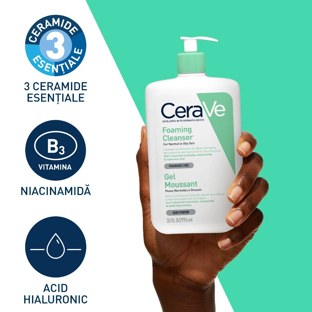 Gel de curatare spumant pentru piele normala-grasa, 976ml, CeraVe