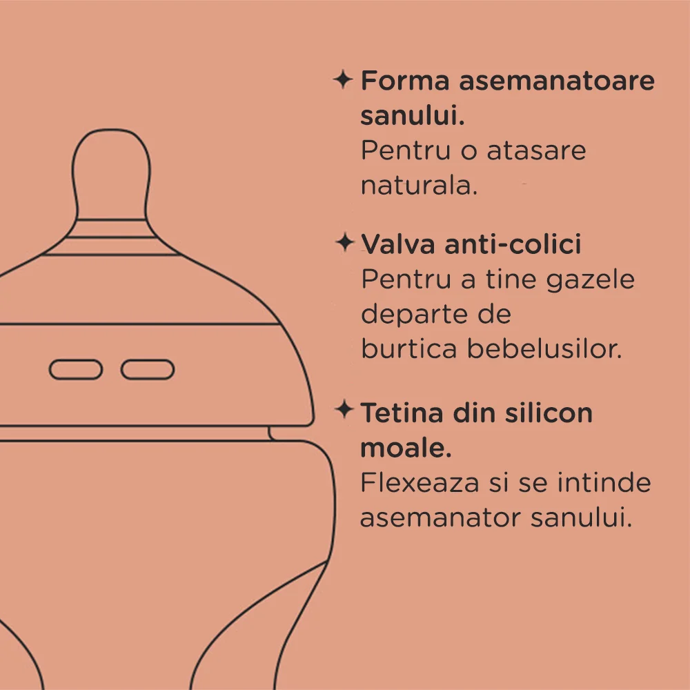 Biberon Natural Start cu autosterilizare PP pentru 0 luni +, 260ml, Tommee Tippee