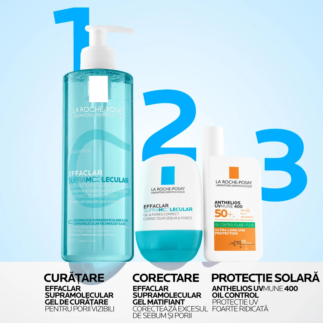 Gel de curatare pentru excesul de sebum si porii vizibili Effaclar Supramolecular, 400ml, La Roche-Posay