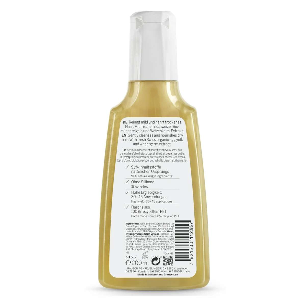 Sampon nutritiv pentru par uscat cu ulei din ou, 200ml, Rausch