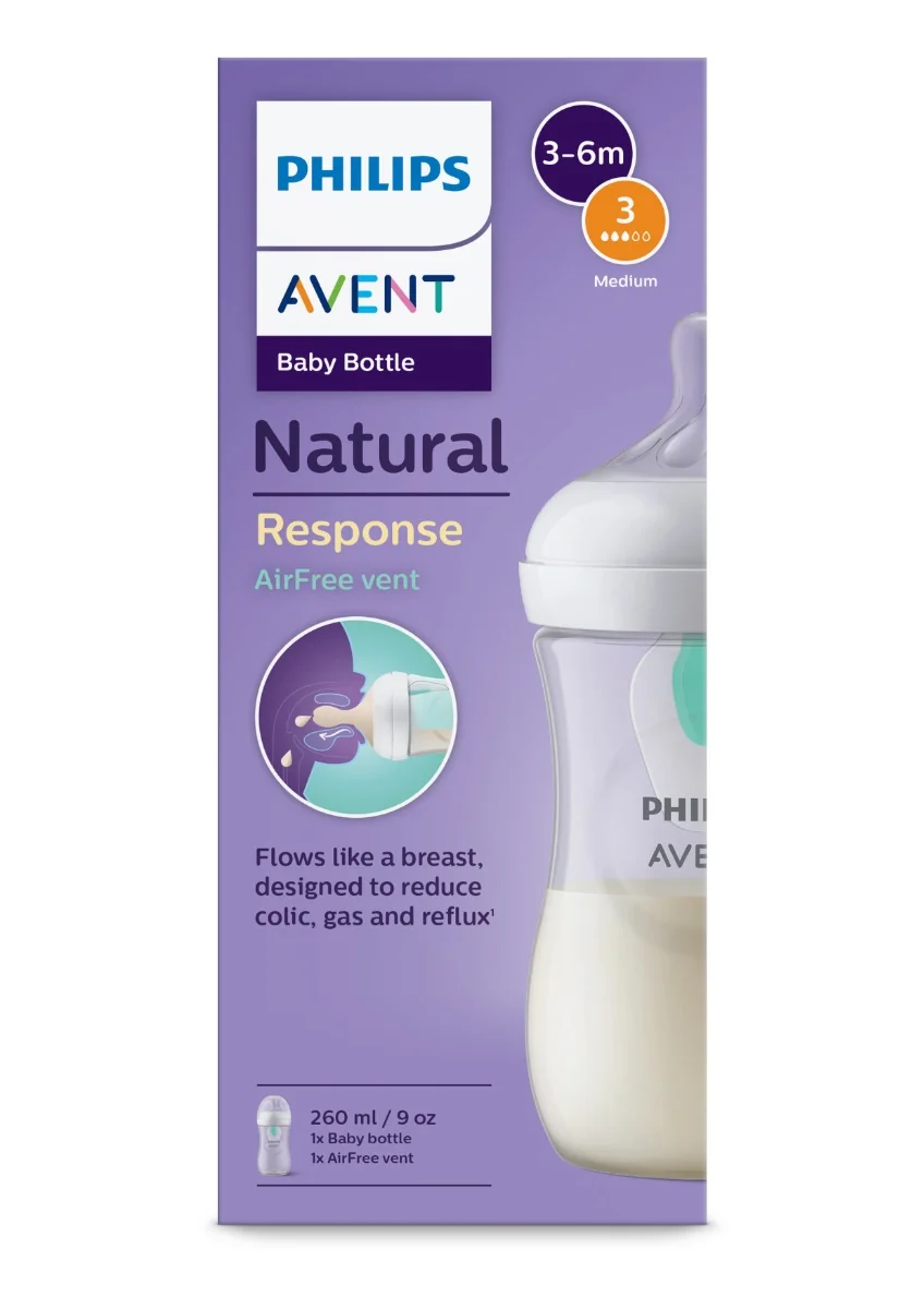Biberon anticolici bebelusi 3 - 6 luni Natural Response AirFree vent SCY673/01, 260ml, Philips Avent