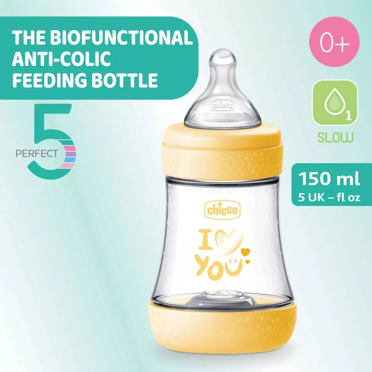 Biberon anti-colici cu tetina Perfect5 marime S 0 luni+,150ml, Chicco 