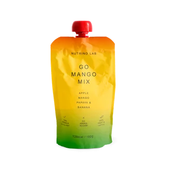 Piure pasteurizat din fructe cu mere mango papaya si banane, 180g, Nutrino Lab