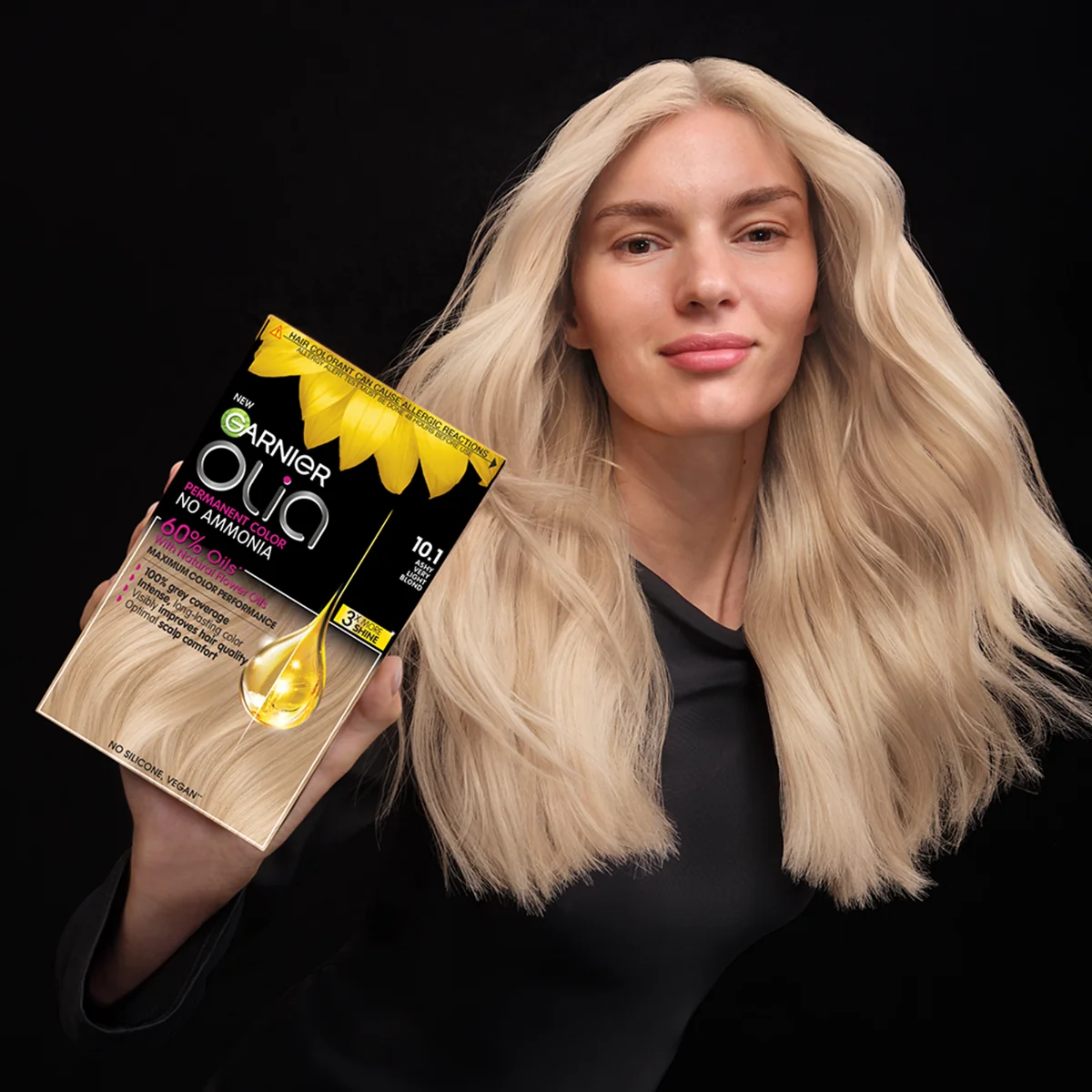 Vopsea de par permanenta fara amoniac 10.1 Ashy Very Light Blonde Olia, 174ml, Garnier