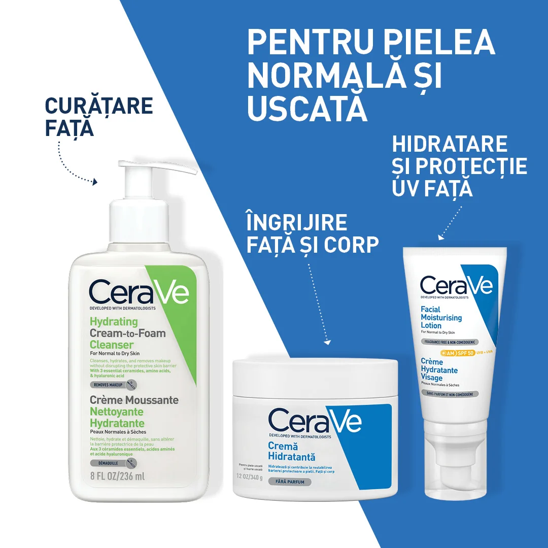 Crema de curatare spumanta si hidratanta pentru ten normal-uscat, 236ml, CeraVe