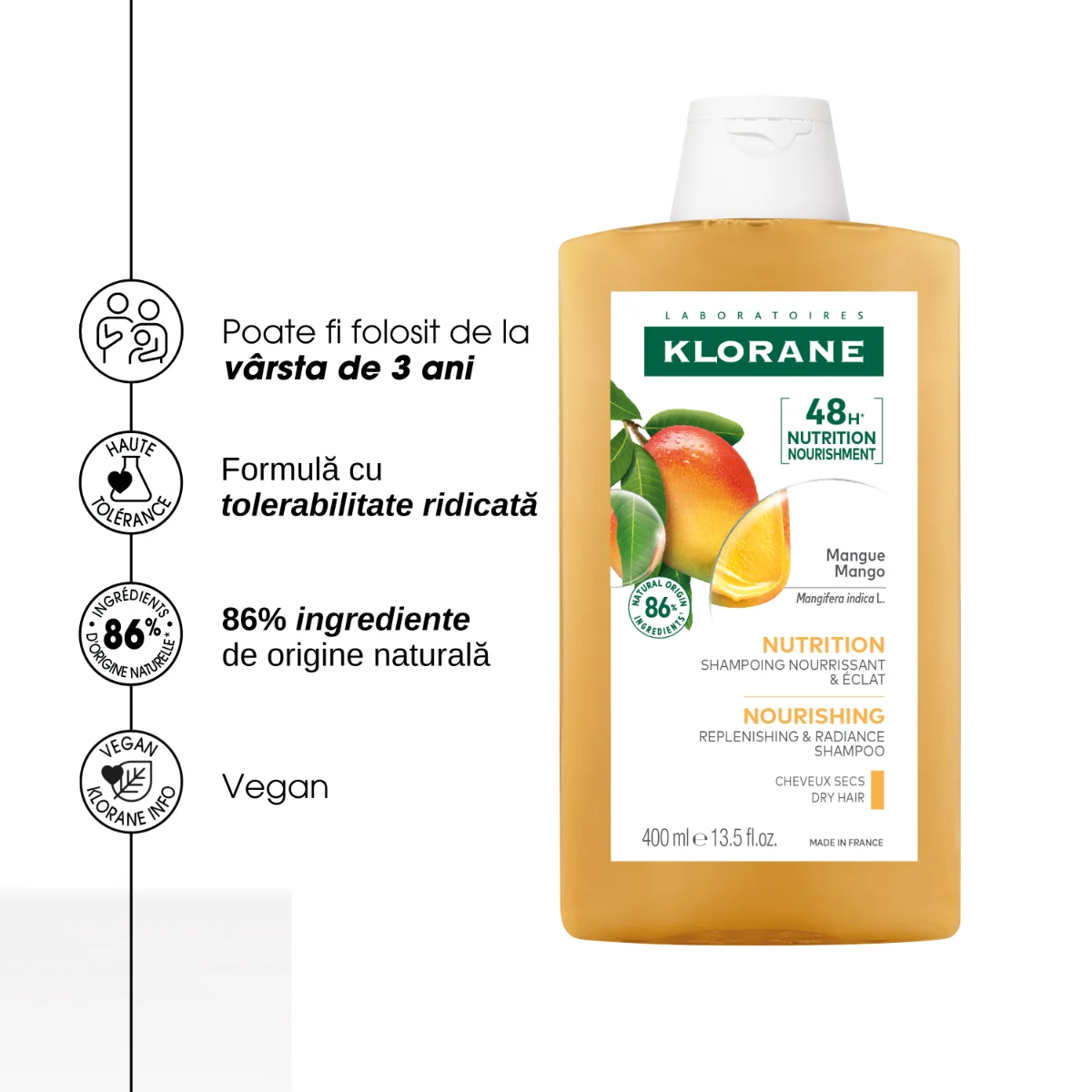 Sampon hranitor cu unt de mango pentru par uscat, 400 ml, Klorane