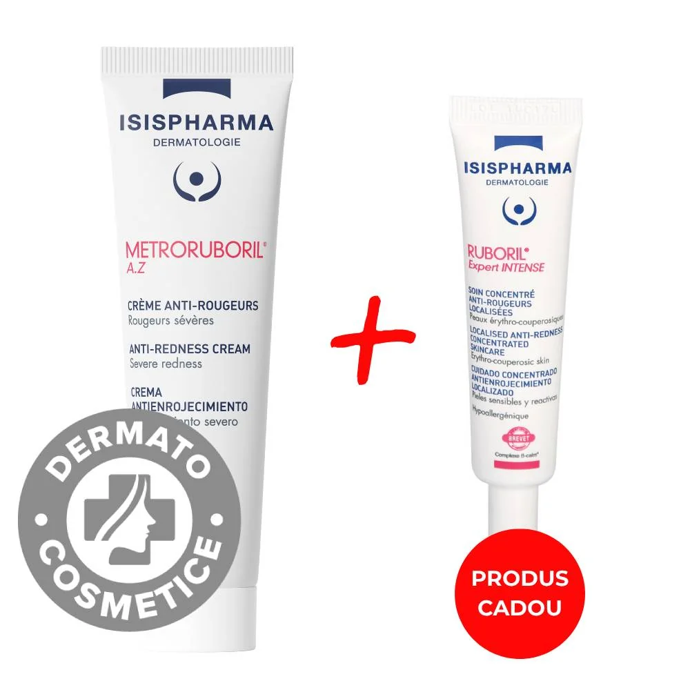 Pachet Crema anti-roseata Metroruboril AZ 30ml + Gel crema Ruboril Expert Intense 15ml Gratuit, Isis Pharma