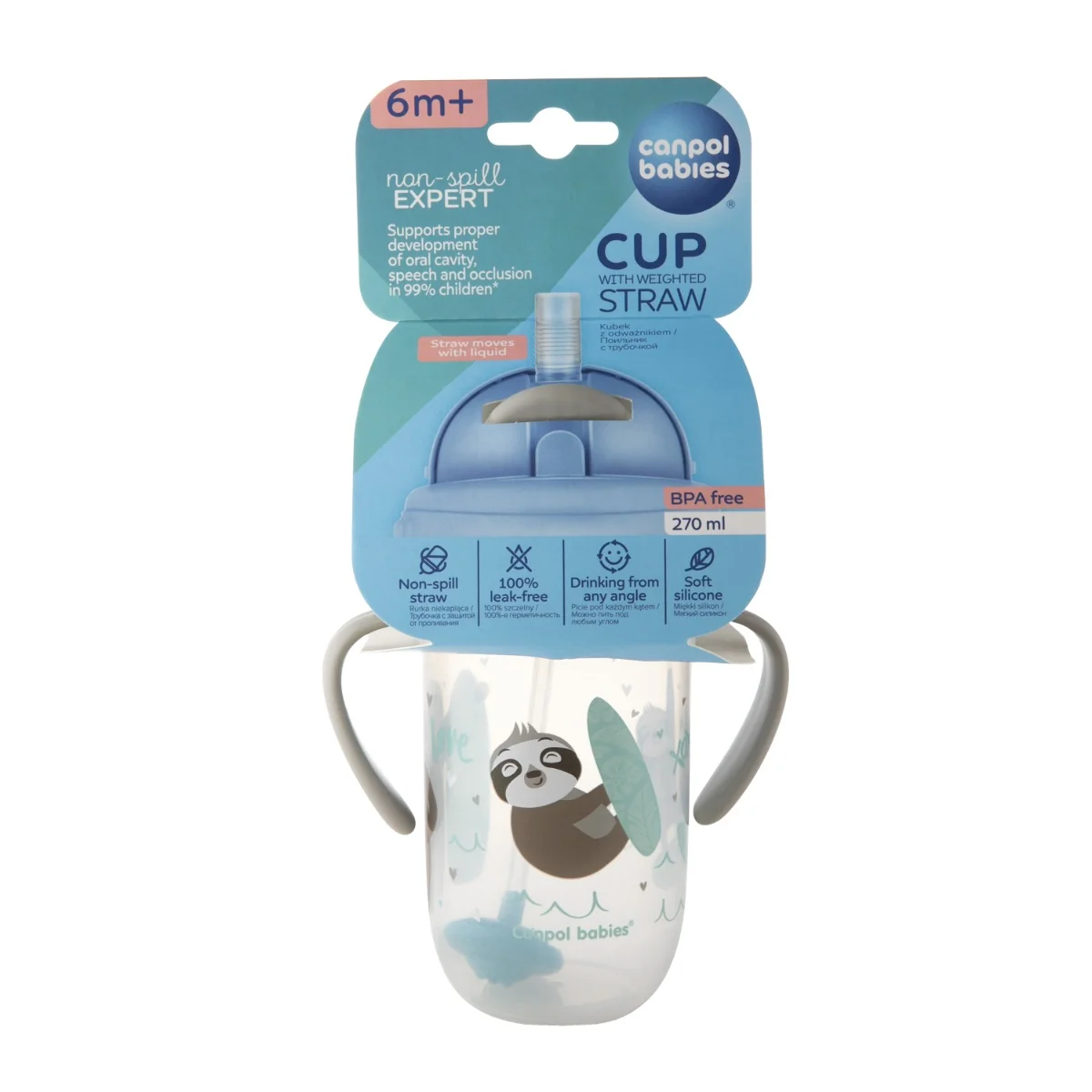 Cana anti-vasare cu pai Model Exotic 56/606_GREY, 270ml, Canpol babies
