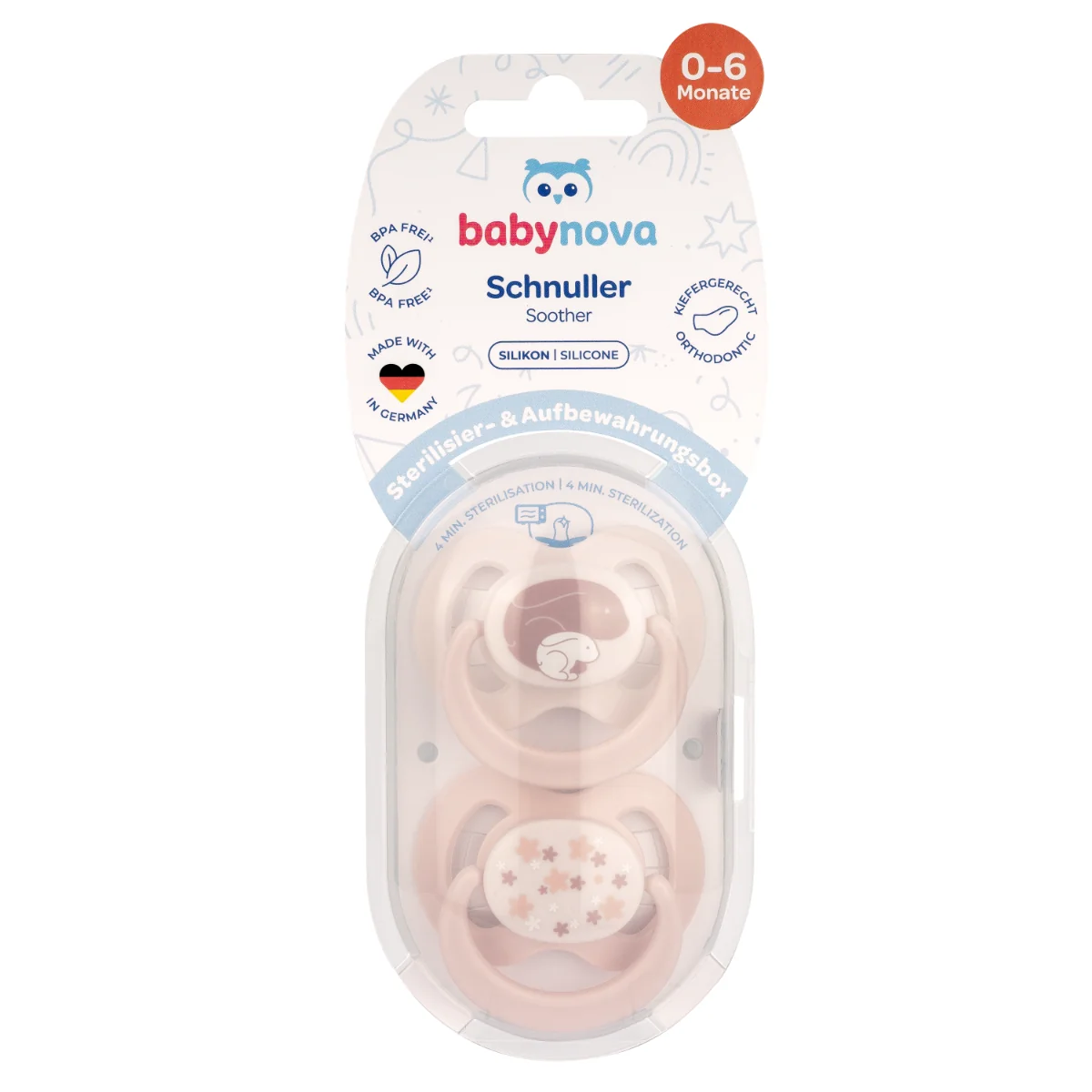 Suzete multicolore cu inel Talia 1+ Steribox, 2 bucati, Baby Nova