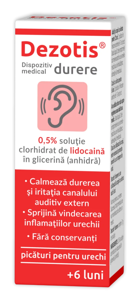 Picaturi pentru urechi cu lidocaina 0.5% Dezotis, 7g, Zdrovit