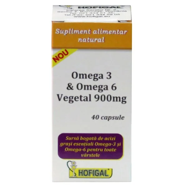 Omega 3 & Omega 6 vegetal 900mg, 40 capsule, Hofigal
