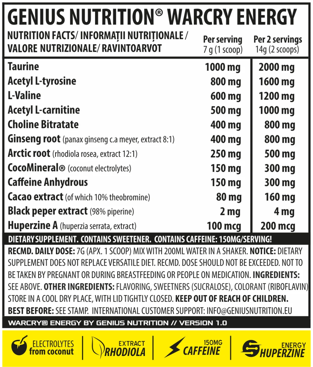 Pre-Workout cu aroma Energy Electric Fruits Warcry, 315g, Genius Nutrition