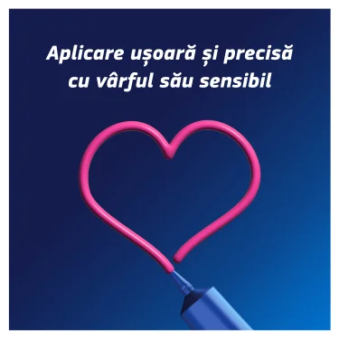 Tub de Fixodent cu gel roz iesind si formand un zambet stilizat pe fundal albastru. Tub de Fixodent cu gel roz iesind si formand un zambet stilizat pe fundal albastru.