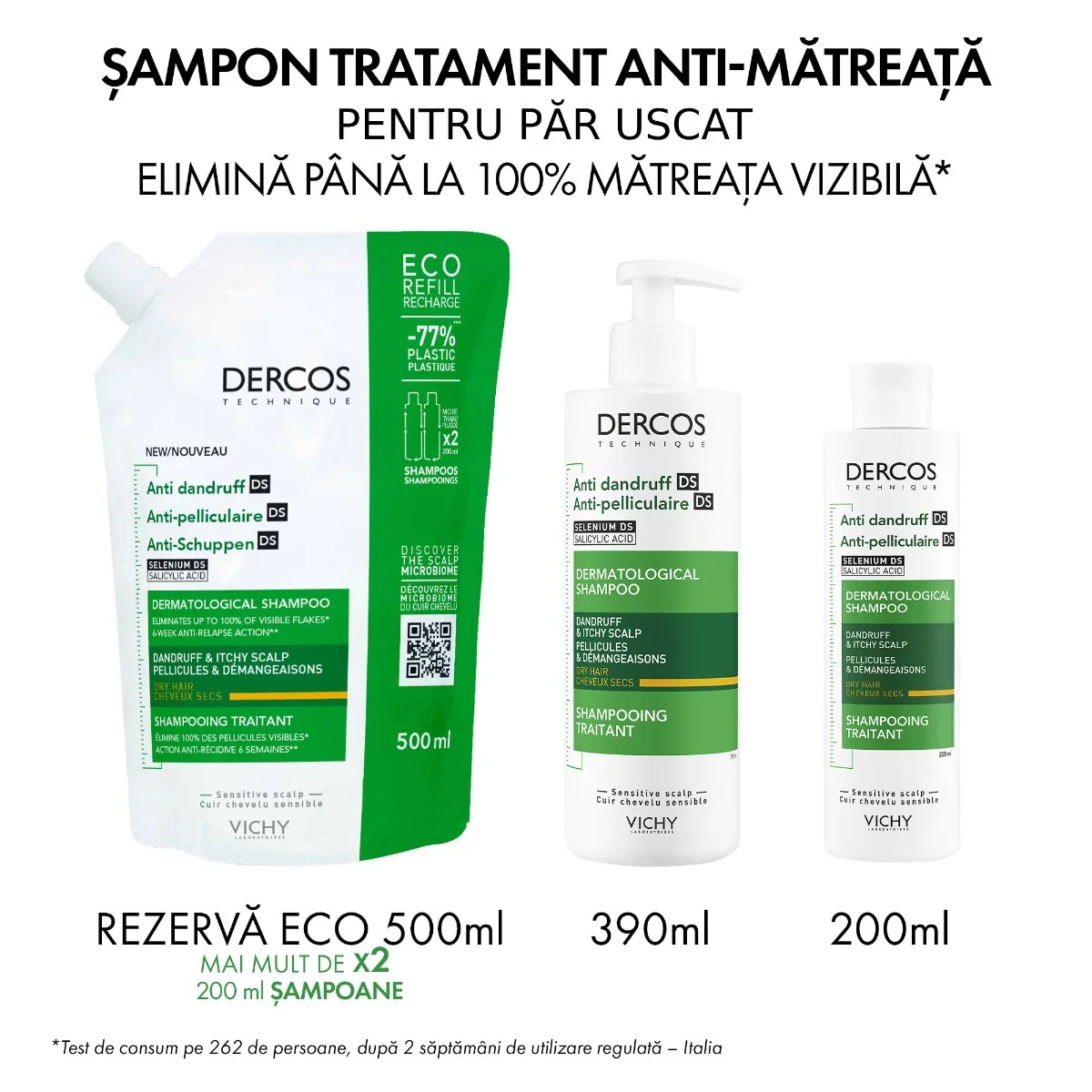 Sampon tratament anti-matreata uscata Dercos, 390ml, Vichy