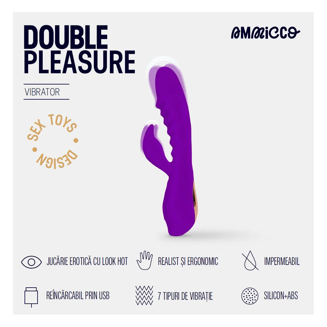 Vibrator pentru placere dubla cu mod de incalzire si 7 moduri de vibratie Double Pleasure, 1 bucata, Ammicco